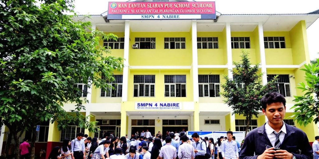 Sekolah SMPN 4 Nabire dengan siswa yang beraktivitas.