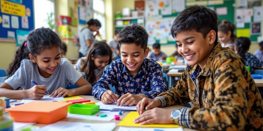 Kelas SMPN 4 Nabire dengan siswa aktif belajar bersama.