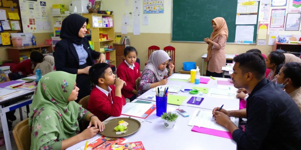 Kelas dinamis dengan siswa dan guru yang terlibat.