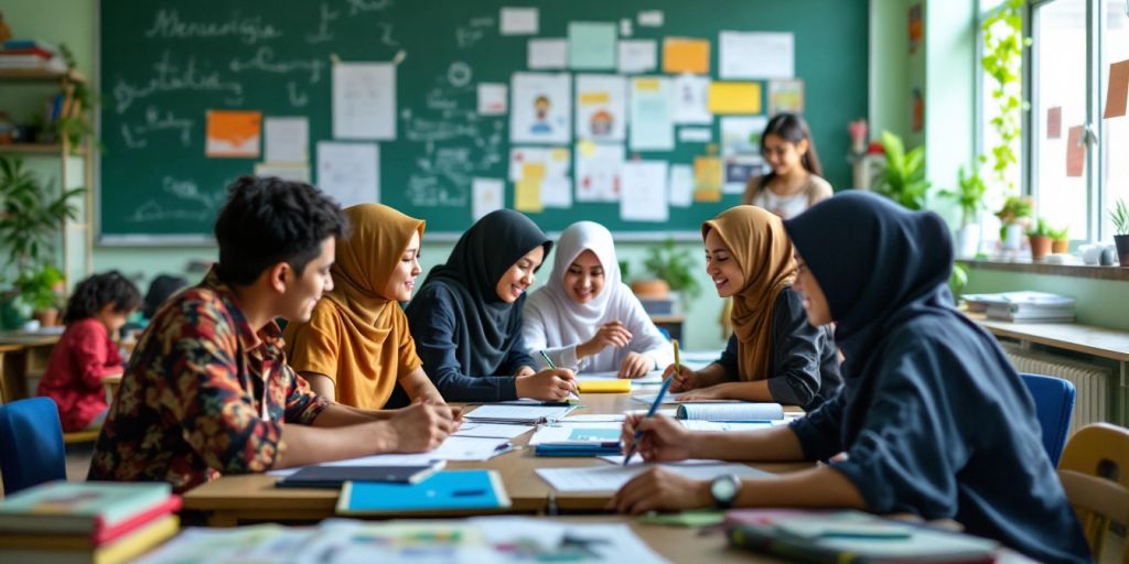 Gambar siswa belajar bersama dalam suasana kelas.